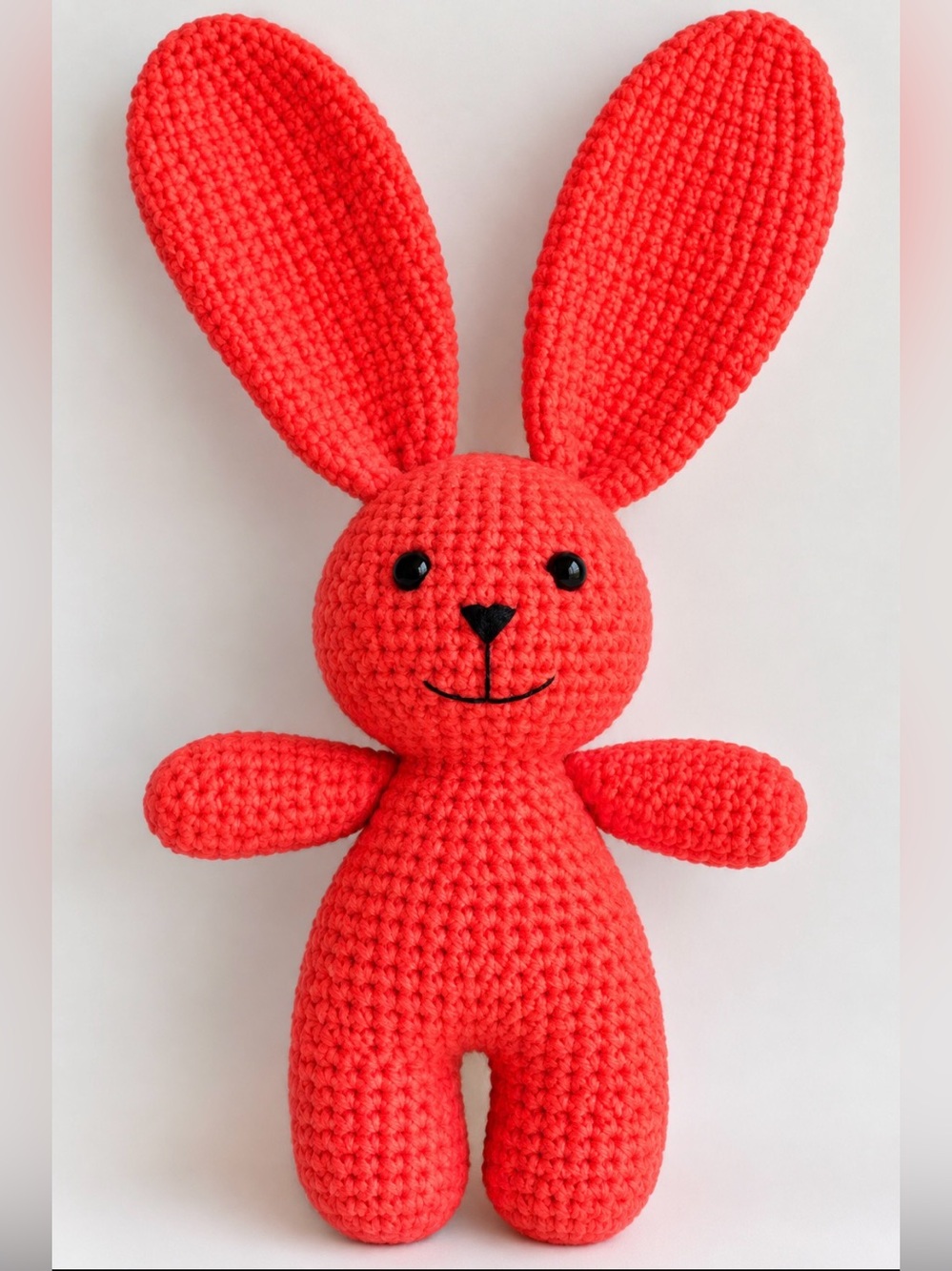 Red Crochet Bunny Plush Toy - Soft Knit Kids Toy